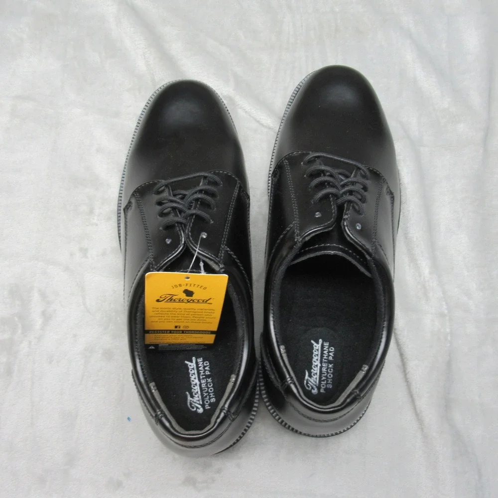 Thorogood Mens Shoes 11M Black Oxford Slip Resistant Leather Lace High Shine NEW